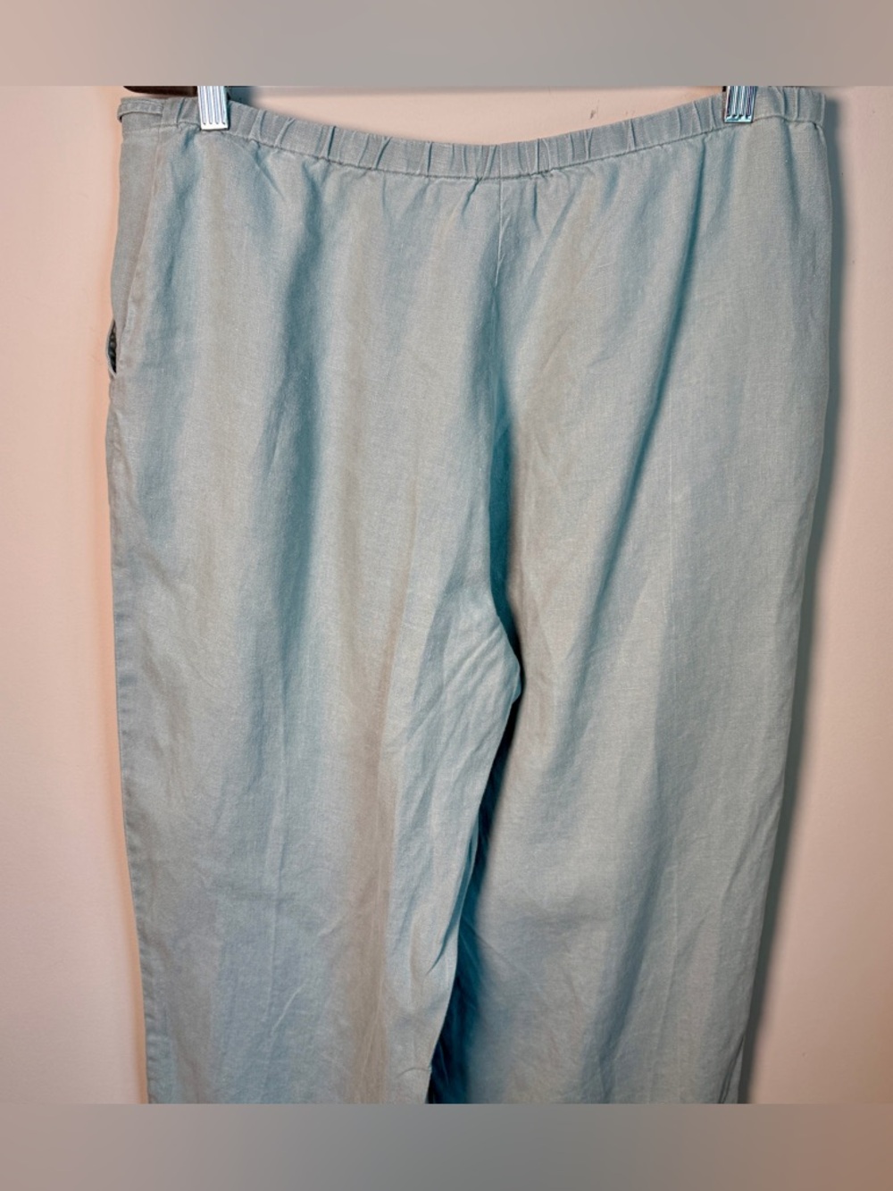 J. Jill 100% Linen Drawstring Wide Leg Pants Size 14 — Blue Summer Resort - Picture 4 of 9